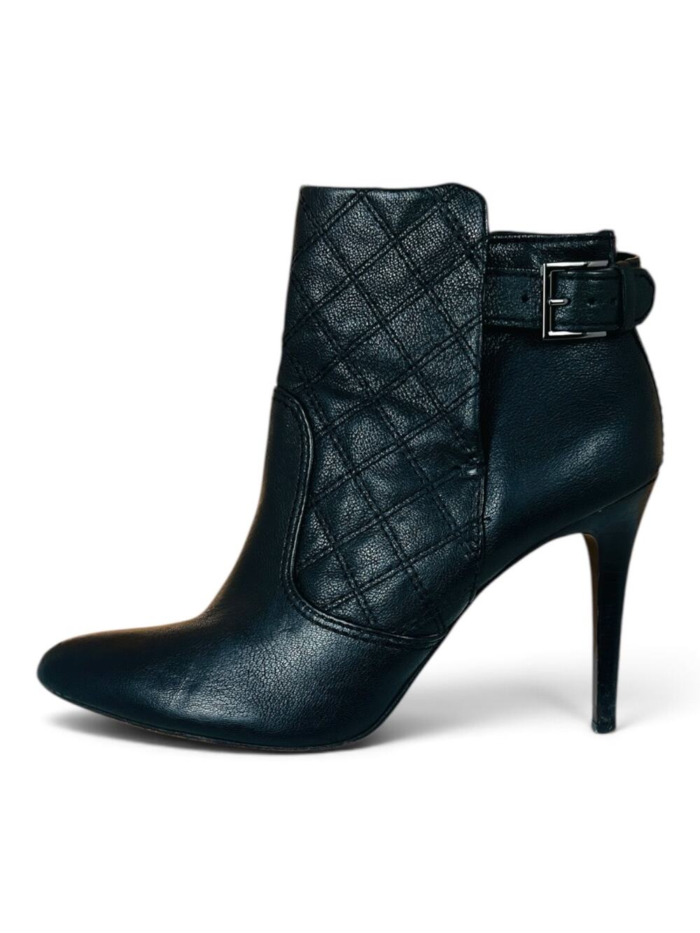 Tory Burch Orchard Black Quilted Leather Stiletto Ankle Booties Buckle Size 8.5